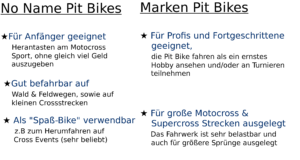 Pit-Bike-Unterschiede